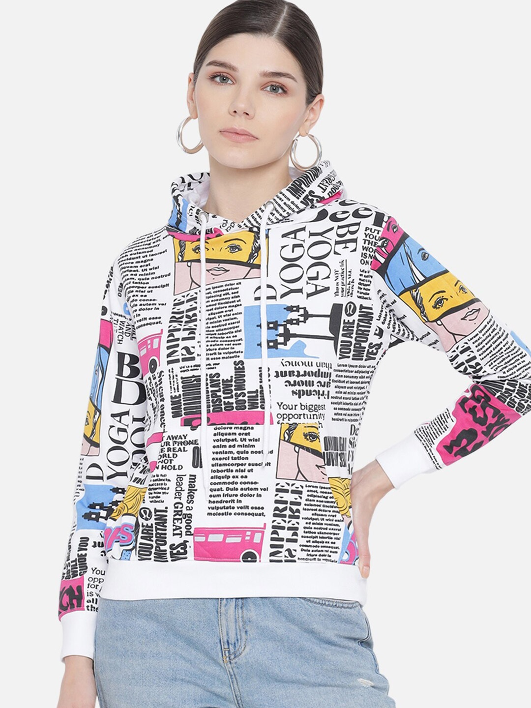 

The Dry State Women Multicoloured Typography Printed Hooded Sweatshirt, Multi
