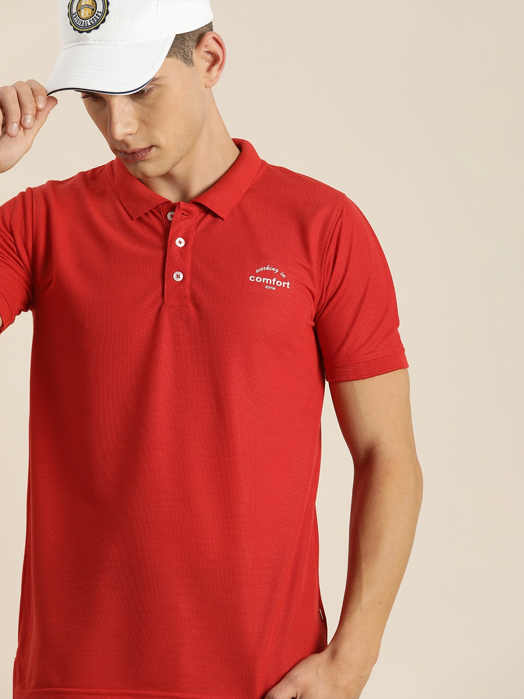 

INVICTUS Men Red Typography Printed Polo Collar Casual T-shirt