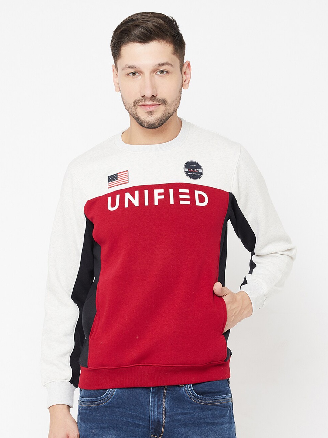 

Octave Men Maroon Colourblocked Sweatshirt