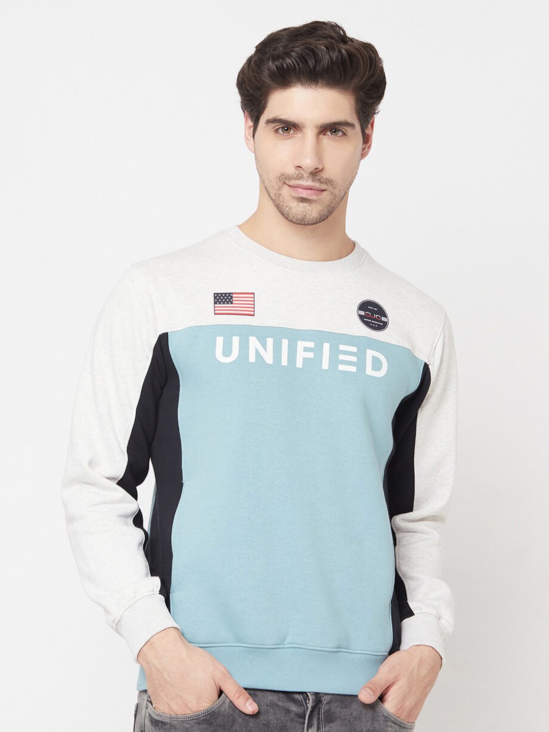 

Octave Men Blue & White Colourblocked Sweatshirt