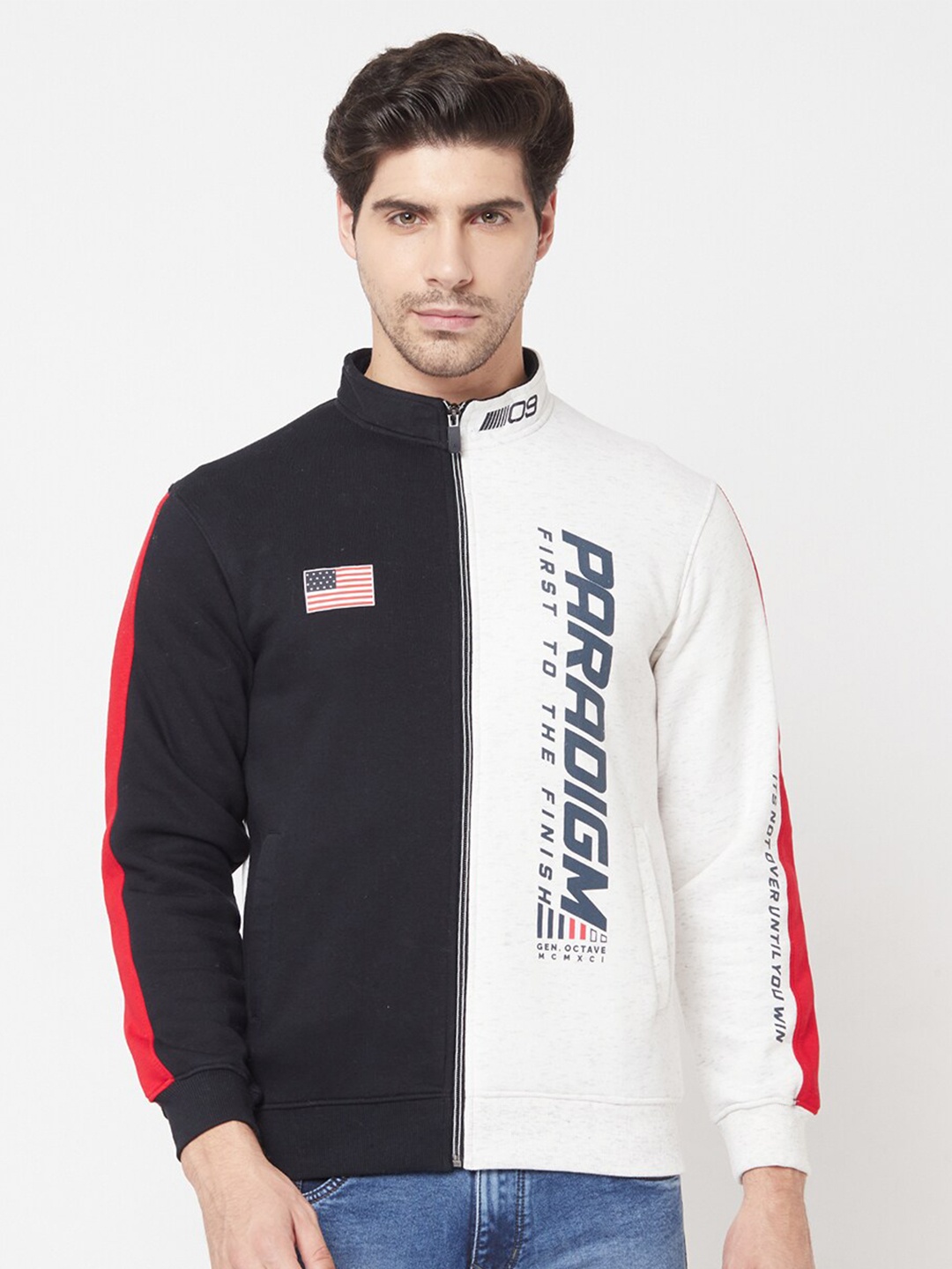 

Octave Men White & Black Colourblocked Sweatshirt