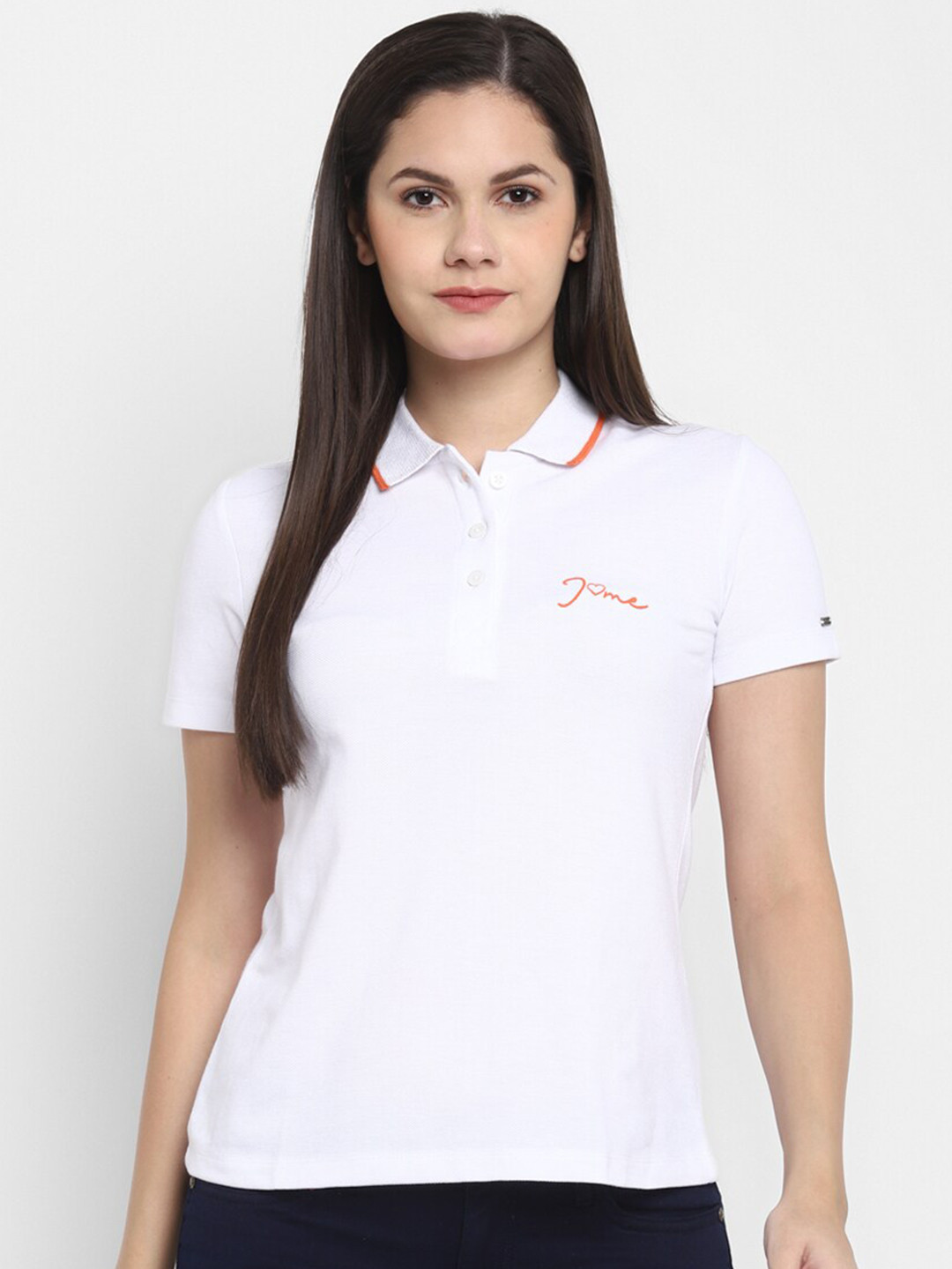 

LAMOURE BY RED CHIEF Women White Polo Collar Pockets T-shirt