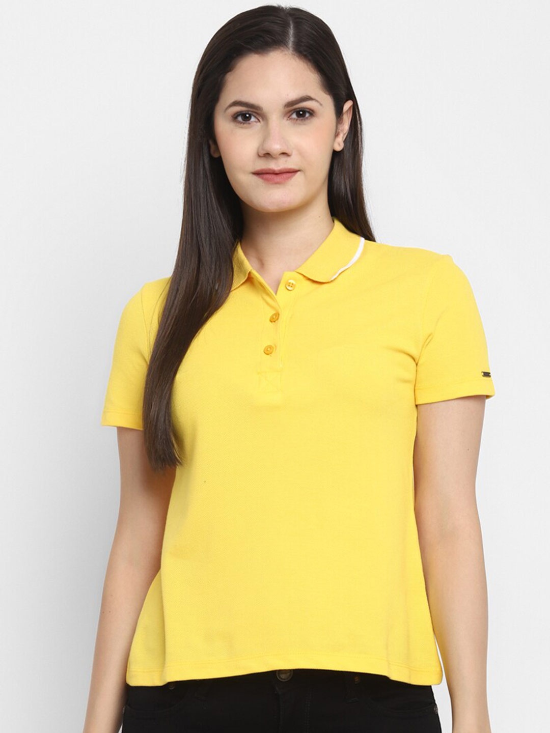 

LAMOURE BY RED CHIEF Women Yellow Polo Collar Cotton T-shirt