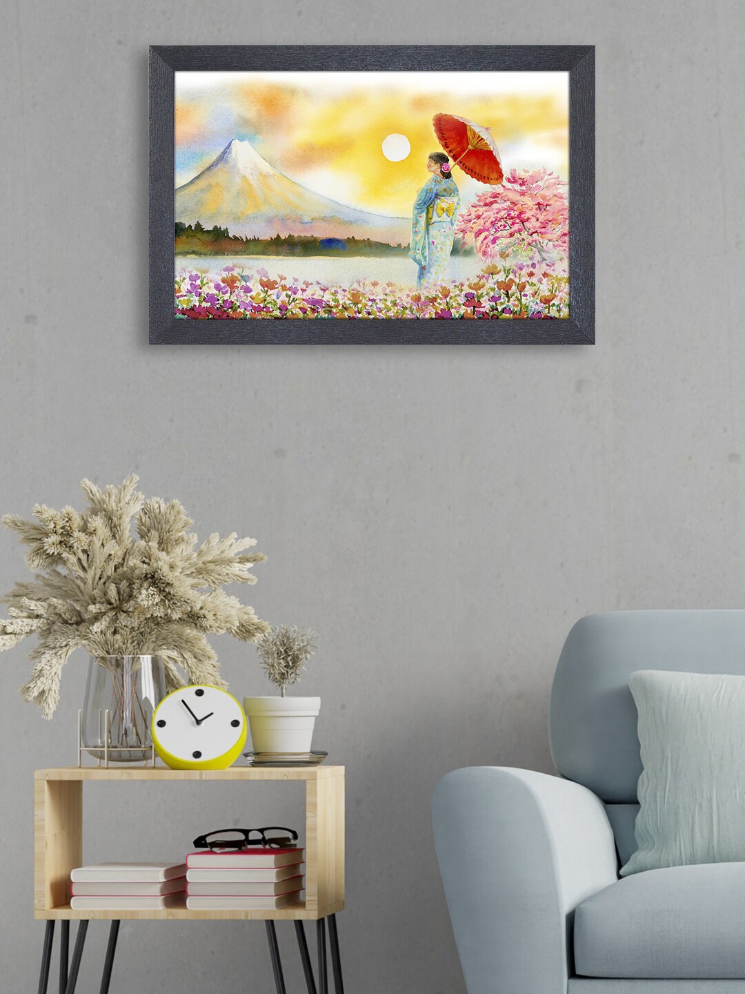 

RANDOM Yellow & Pink Mountain & Sun Painting Framed Wall Art