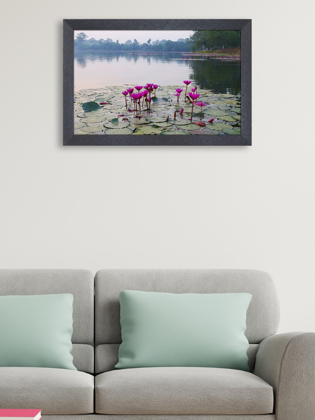 

RANDOM Green & Pink Beautiful Lotus Painting Framed Wall Art