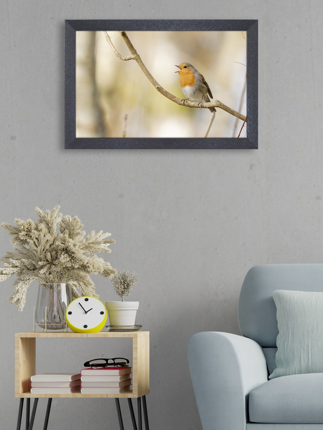 

RANDOM Beige & Yellow Beautiful Bird On Stem Painting