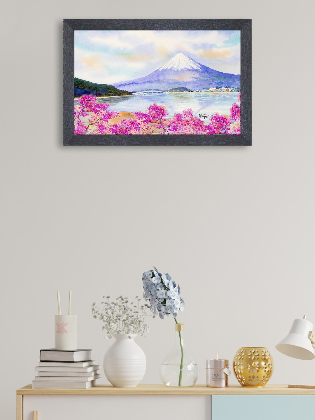 

RANDOM Pink & Blue Snow Mountain With Flowers Painting