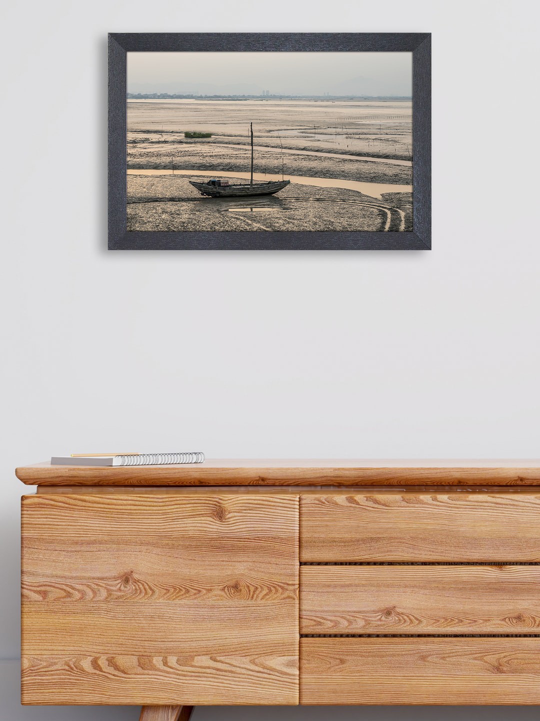 

RANDOM Black & Brown Village Oldage Ship Painting Framed Wall Art