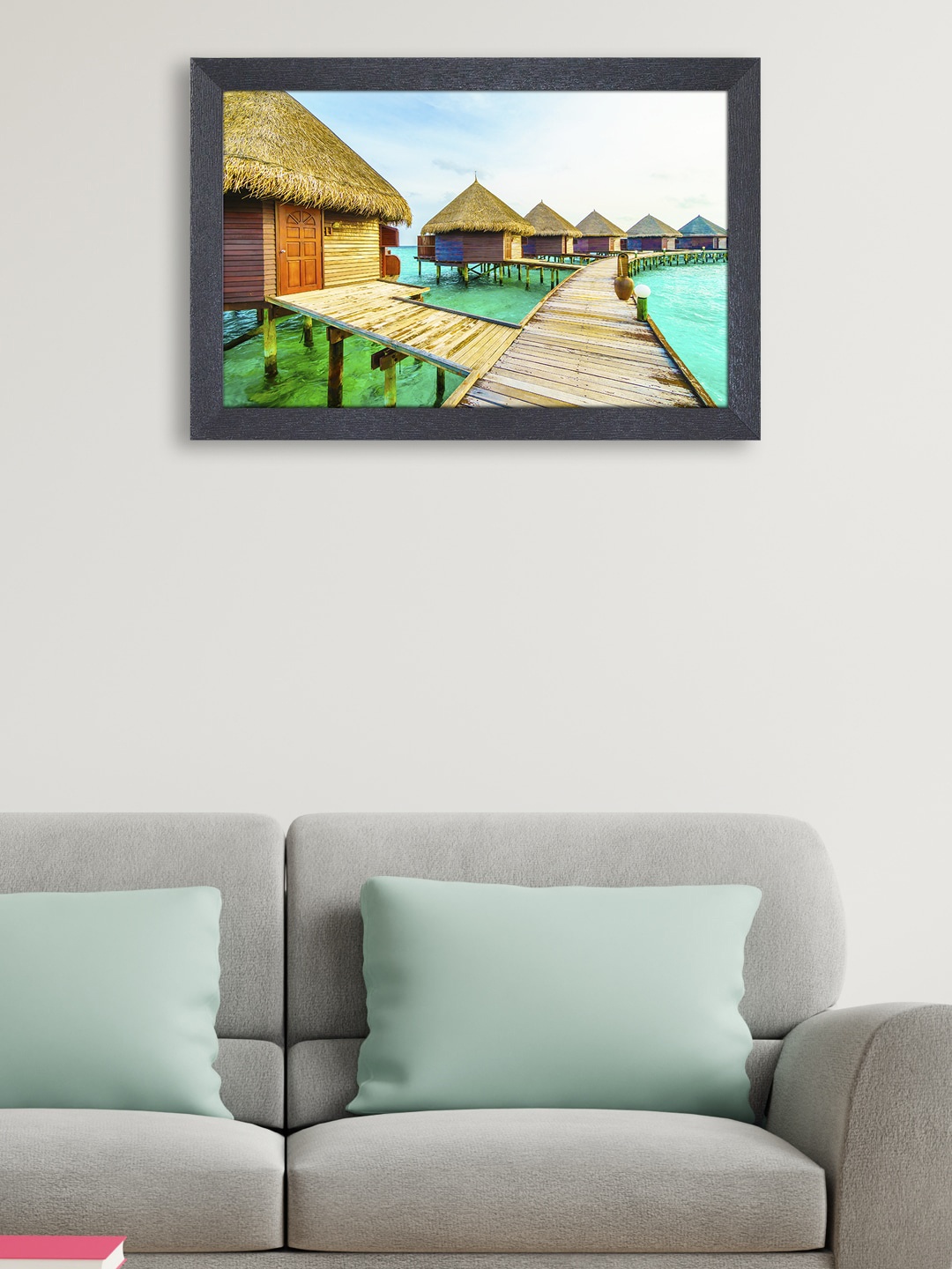 

RANDOM Turquoise-Blue & Sea-Green River House Framed Painting Wall Art