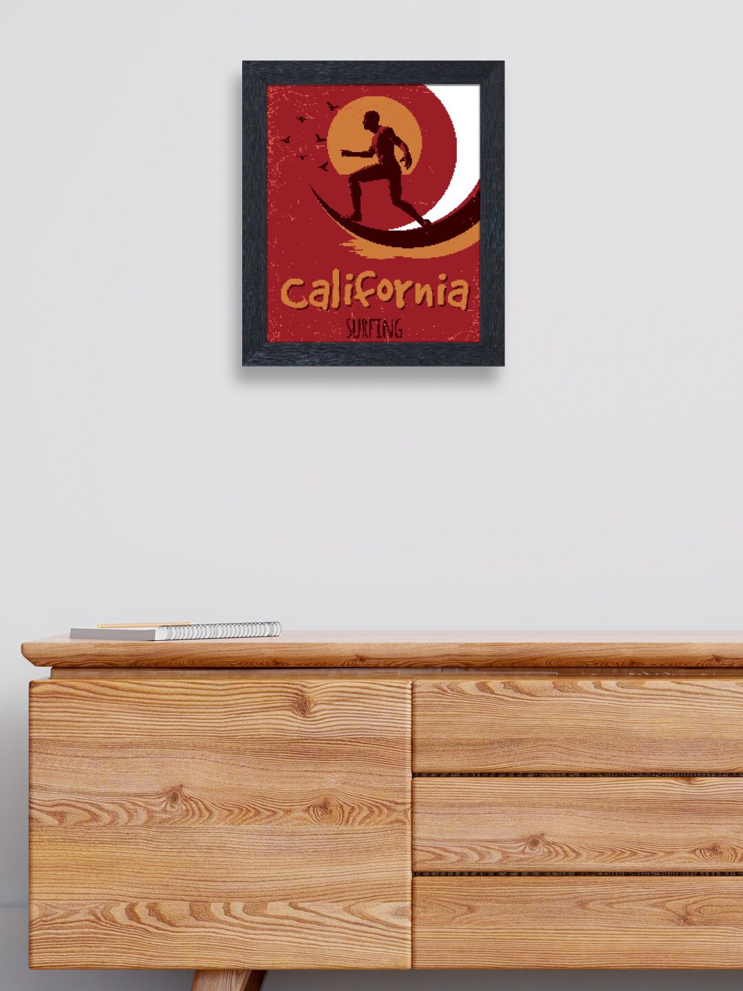 

RANDOM Maroon & Black Nest Art California Surfing Painting Framed Wall Art