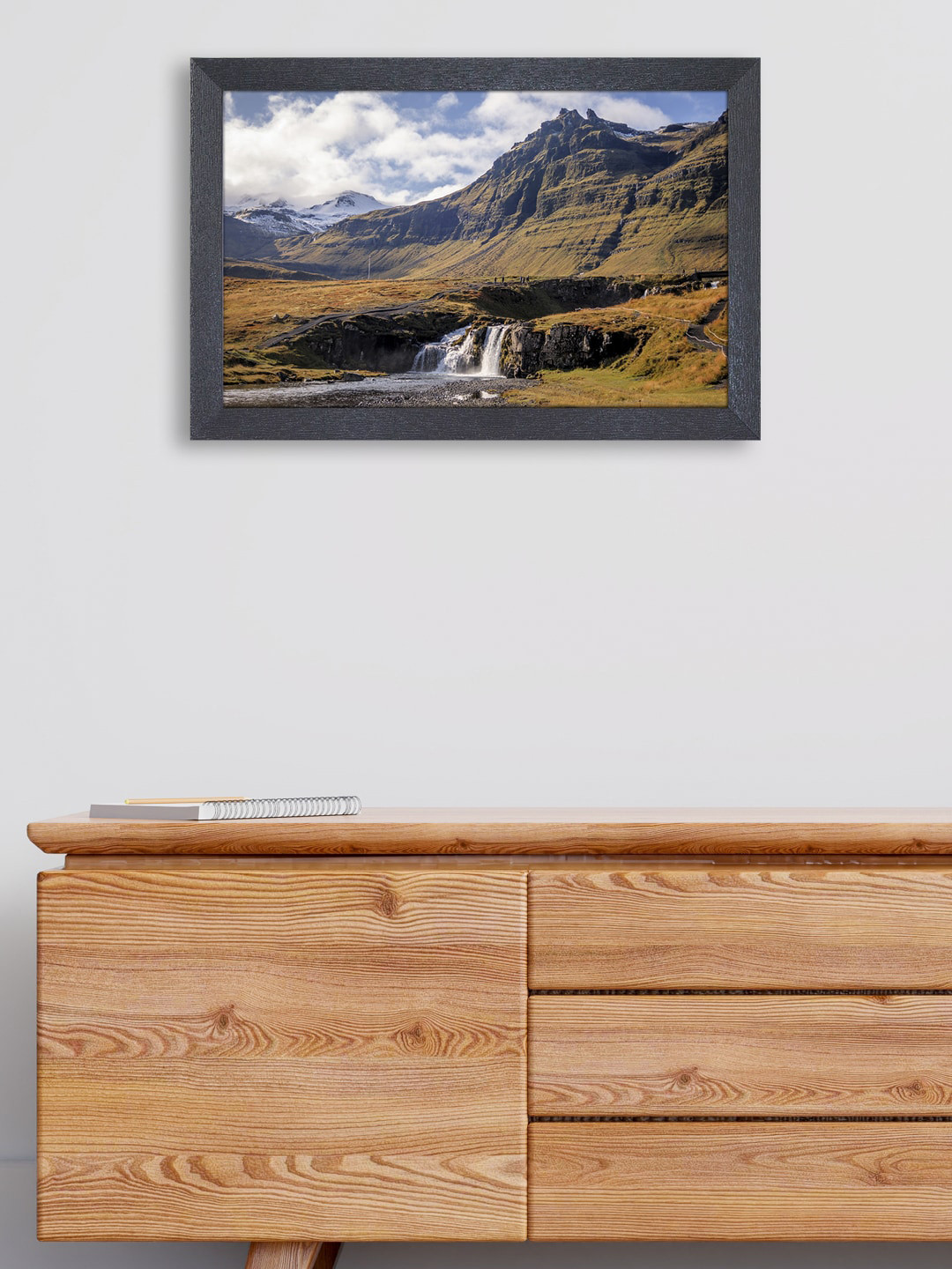 

RANDOM Brown & White Mountain Waterfall Painting Framed Wall Art