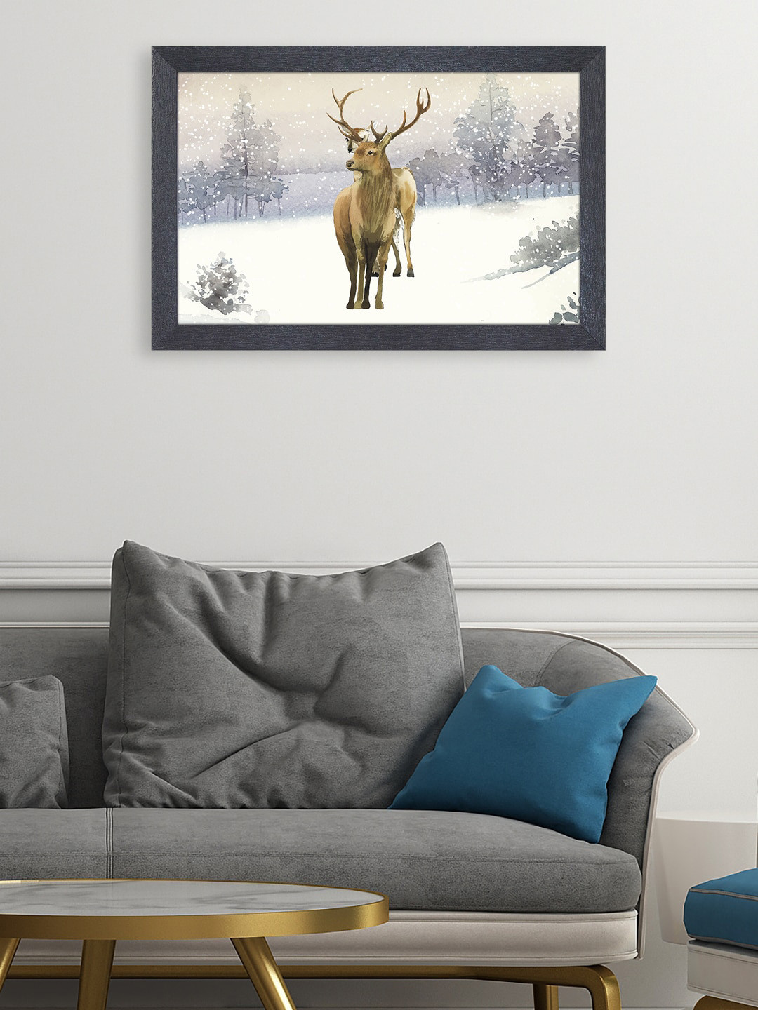 

RANDOM Tan Brown Beautiful Deer Painting Framed Wall Art