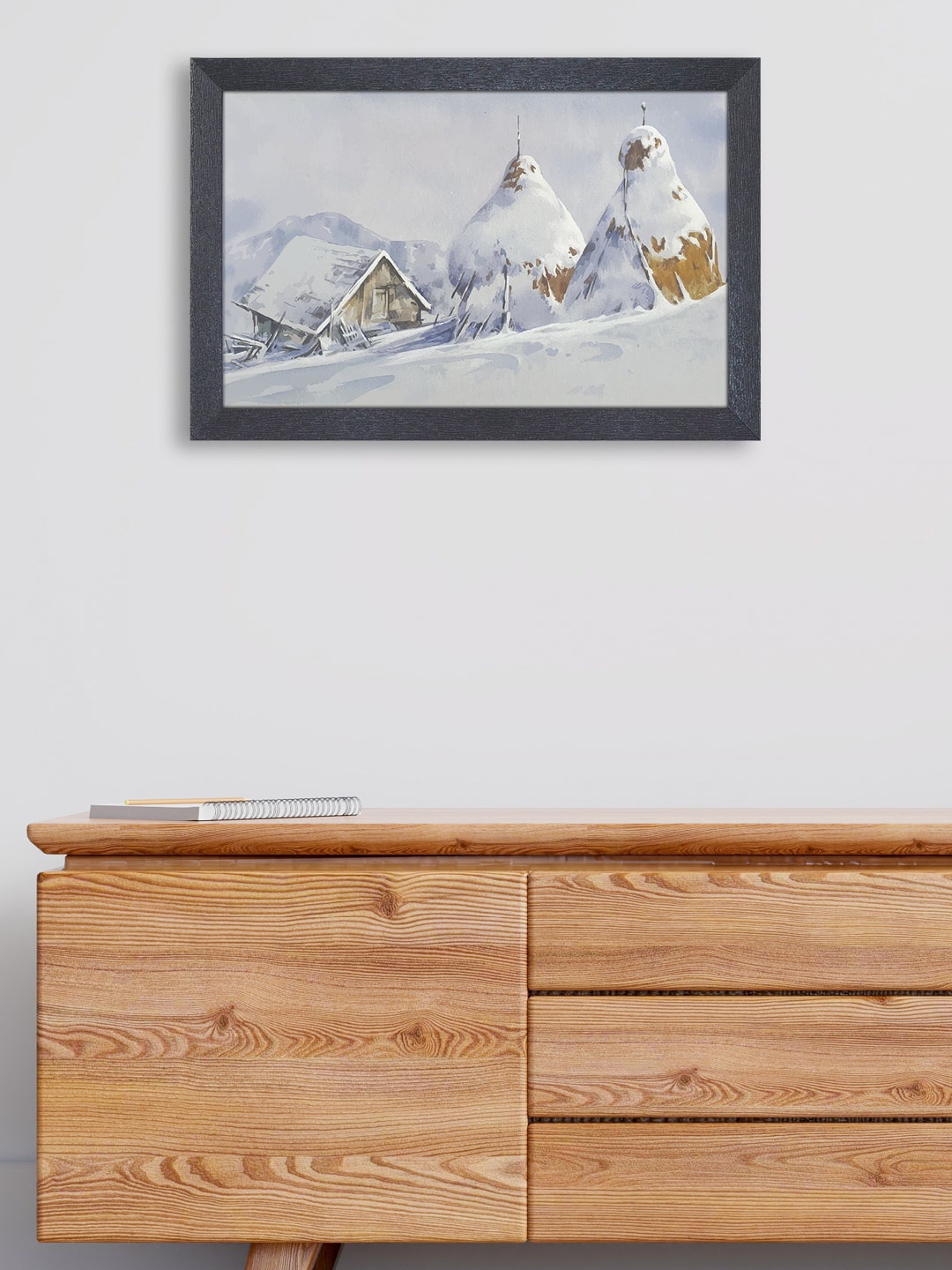 

RANDOM White & Beige Snow House Painting Framed Wall Art