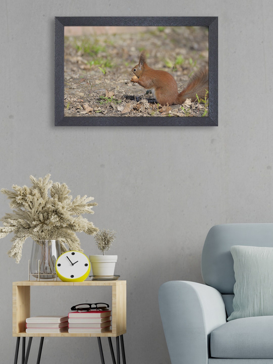

RANDOM Brown & Grey Beautiful Eating Squirrel Painting Framed Wall Art