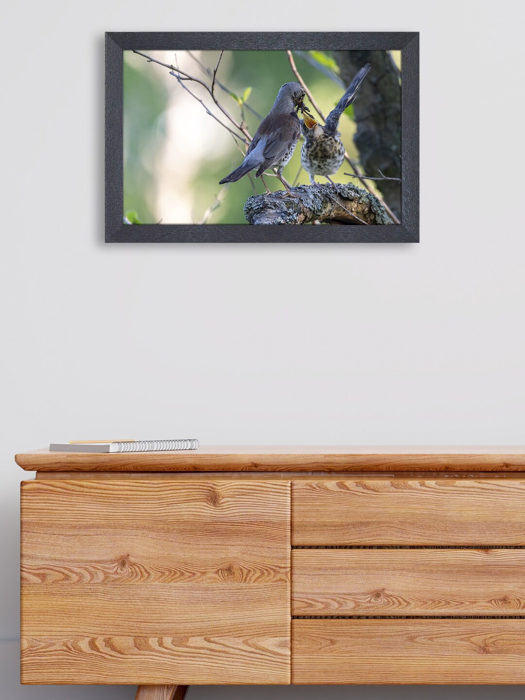 

RANDOM Green & Blue Beautiful Eating Bird Painting Framed Wall Art
