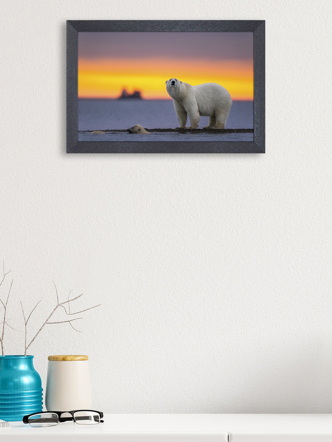 

RANDOM White & Orange Polar Bear Painting Framed Wall Art
