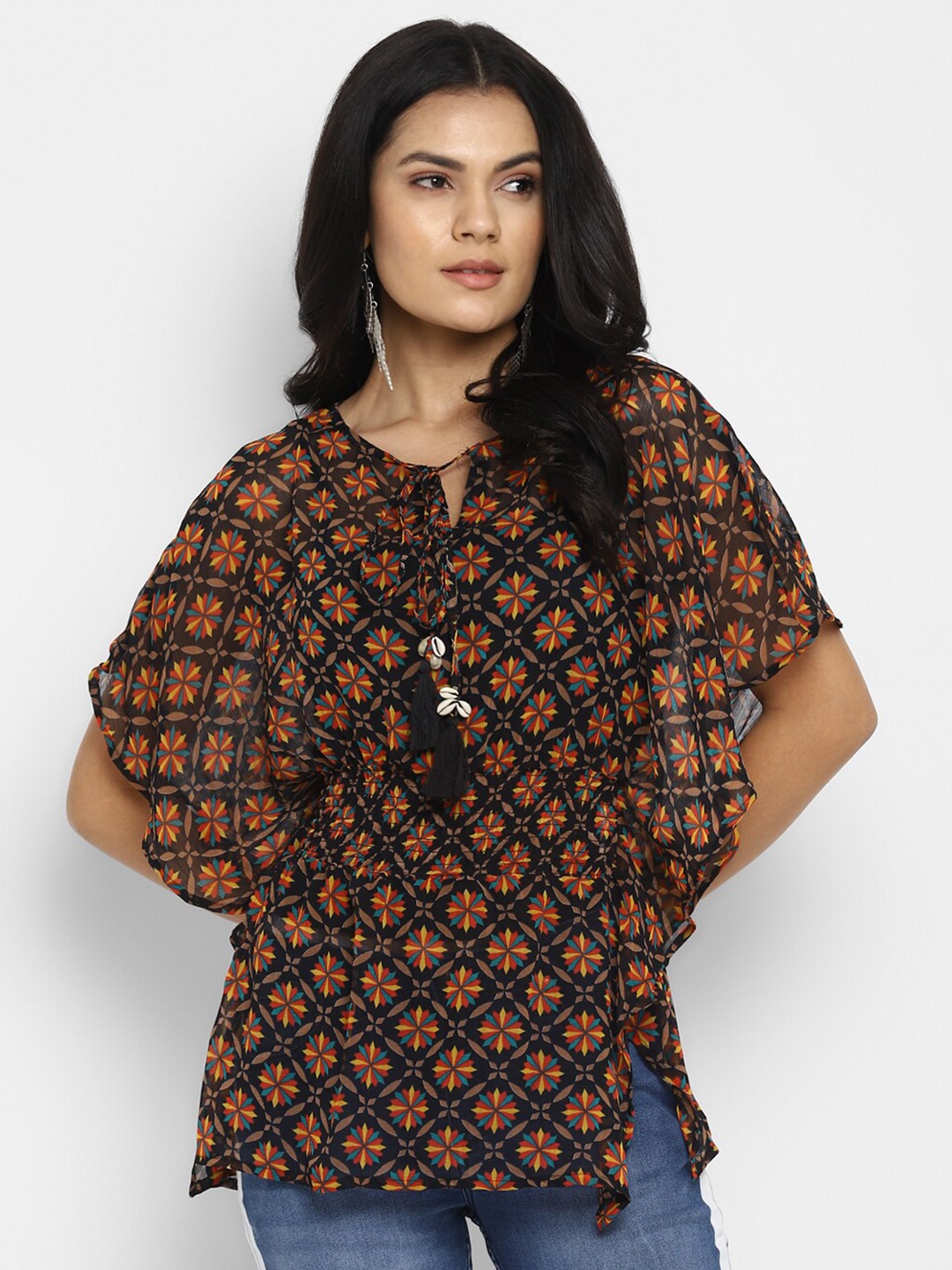 

LAMOURE BY RED CHIEF Black & Red Ethnic Printed Tunic