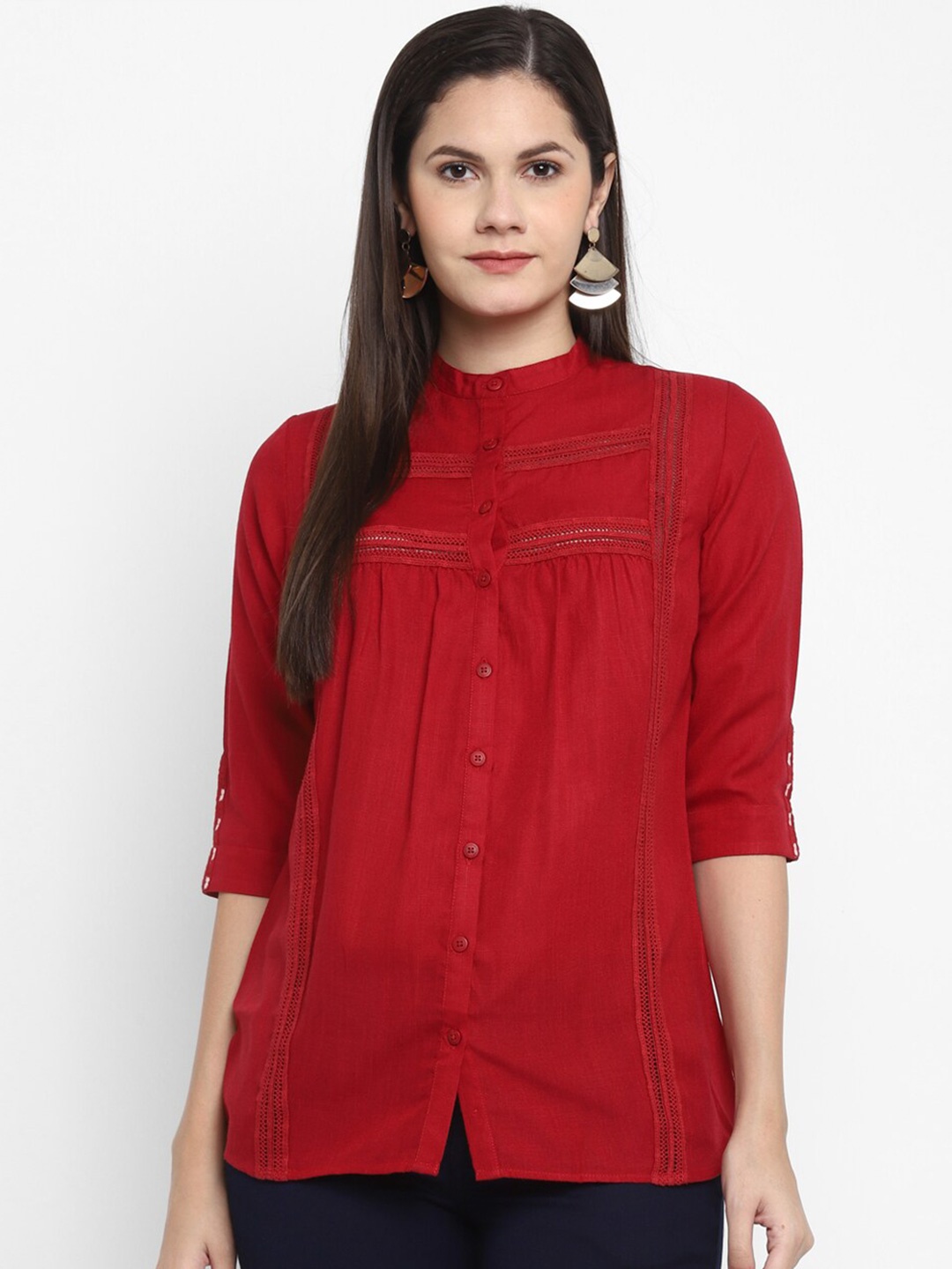 

LAMOURE BY RED CHIEF Maroon Mandarin Collar Tunic