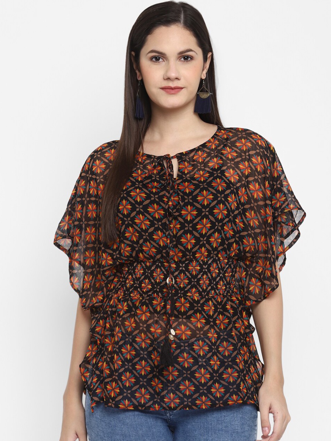 

LAMOURE BY RED CHIEF Black Tie-Up Neck Regular Top