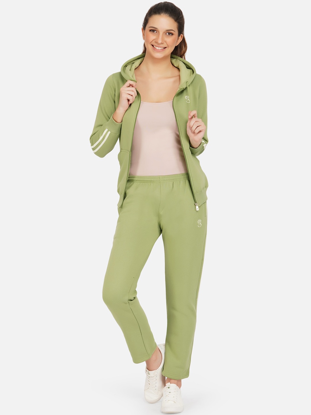 

FABNEST Women Green Solid Cotton Tracksuit