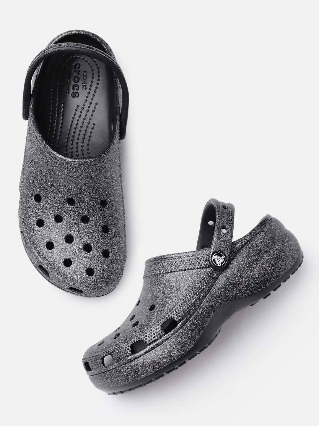

Crocs Women Black Classic Platform GlitterII Clogs
