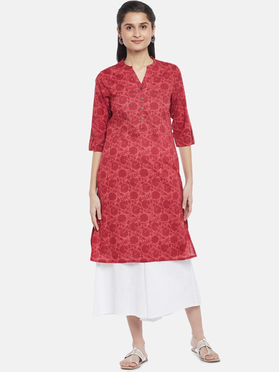 

RANGMANCH BY PANTALOONS Women Red Floral Printed Thread Work Kurta