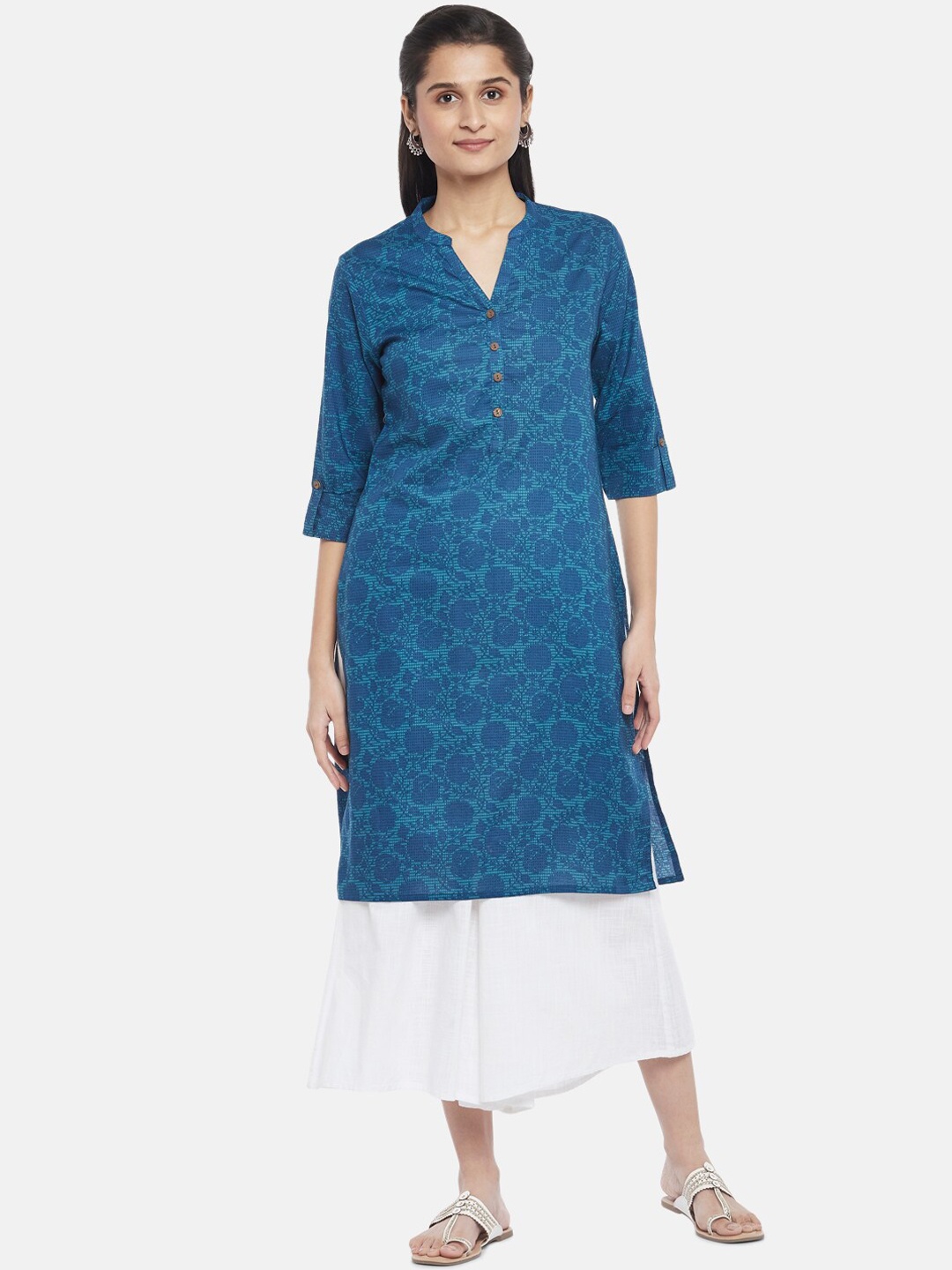 

RANGMANCH BY PANTALOONS Women Blue Pure Cotton Floral Printed Kurta