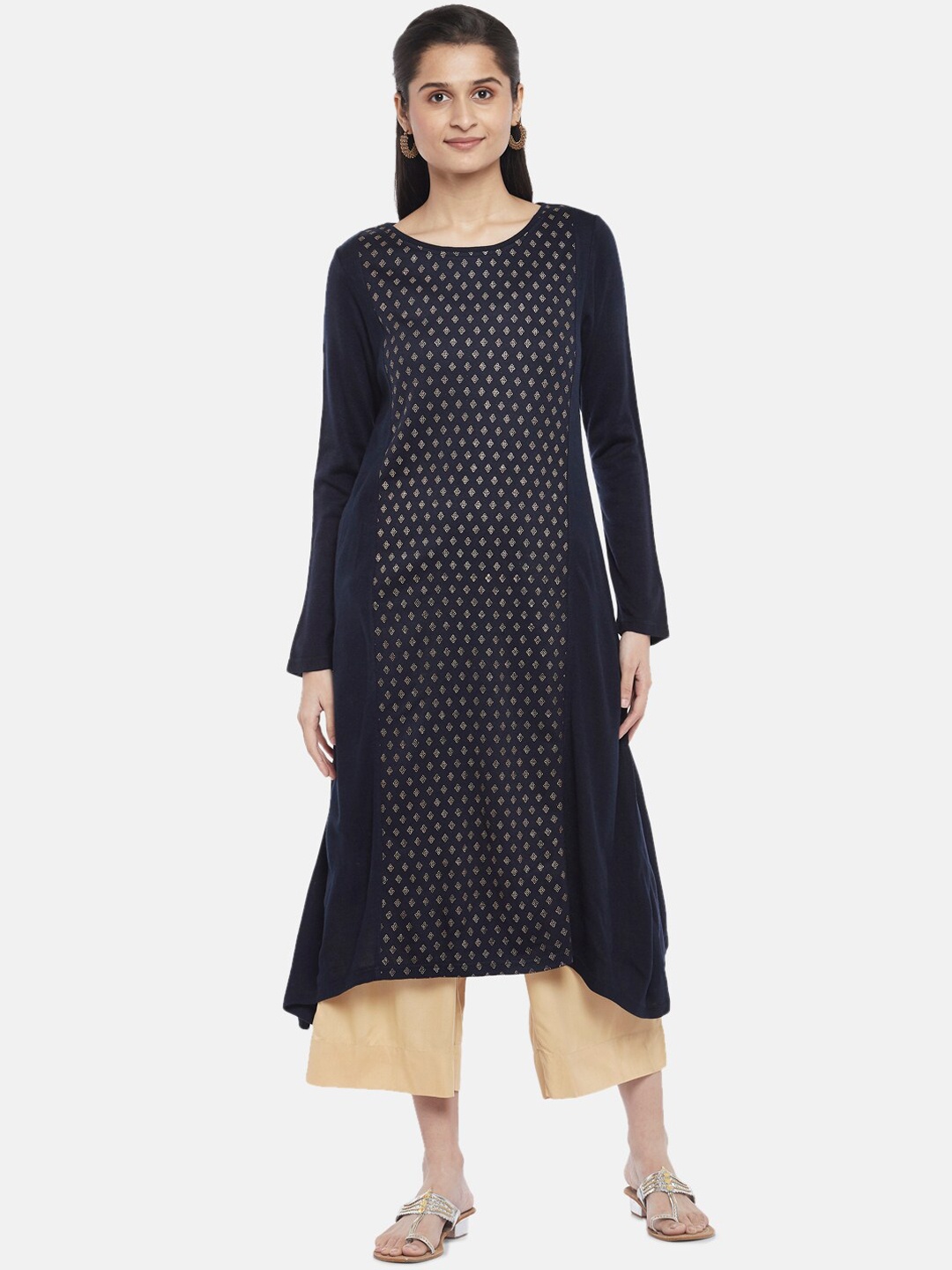 

RANGMANCH BY PANTALOONS Women Navy Blue Thread Work Kurta