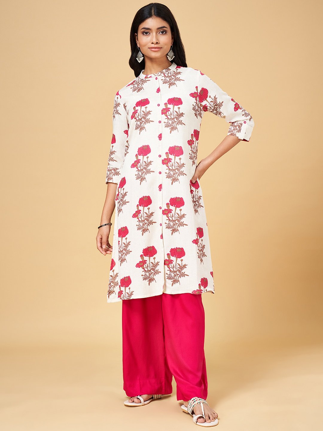 

RANGMANCH BY PANTALOONS Women Off White Floral Printed Kurta
