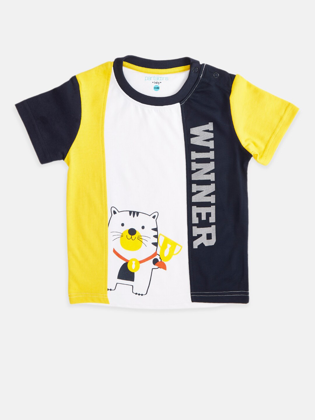

Pantaloons Baby Boys White & Yellow Colourblocked T-shirt