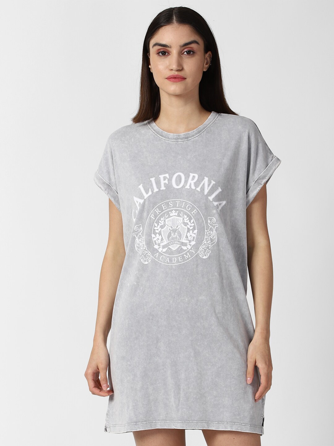 

FOREVER 21 Grey Printed T-shirt Dress