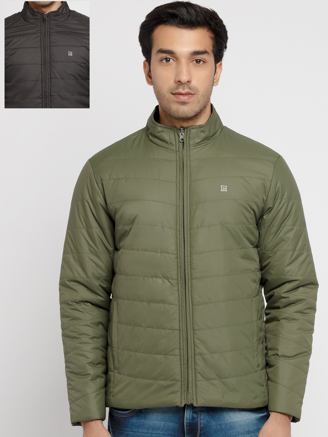 

Status Quo Men Green Striped Reversible Puffer Jacket