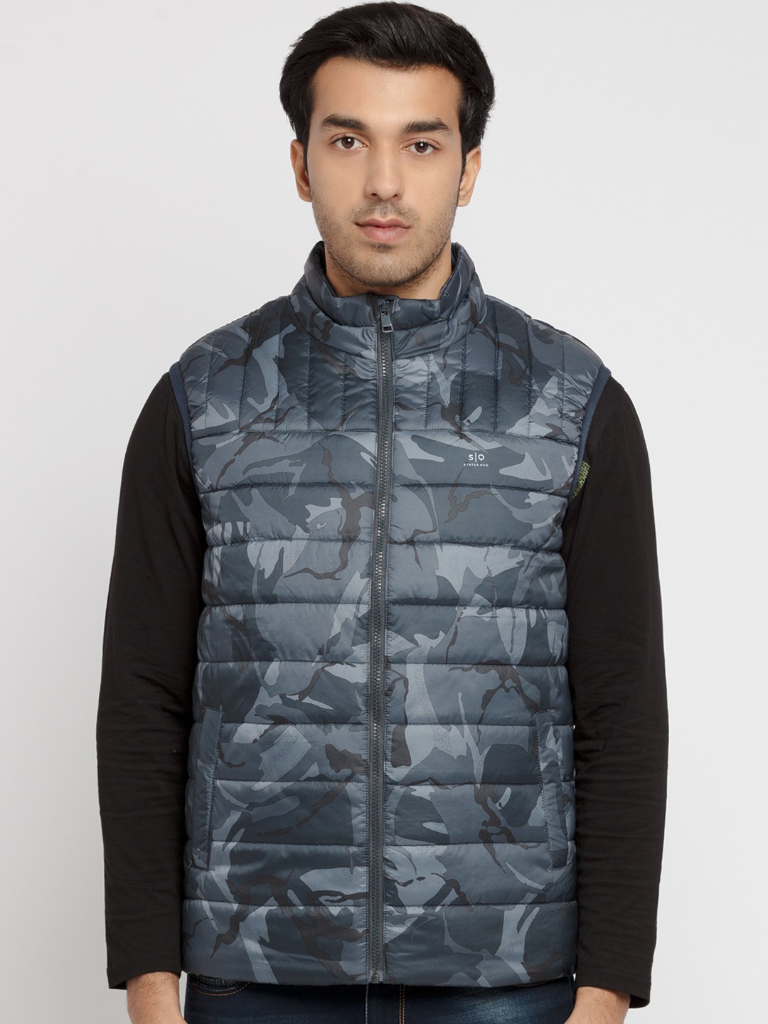 

Status Quo Men Charcoal Camouflage Padded Jacket