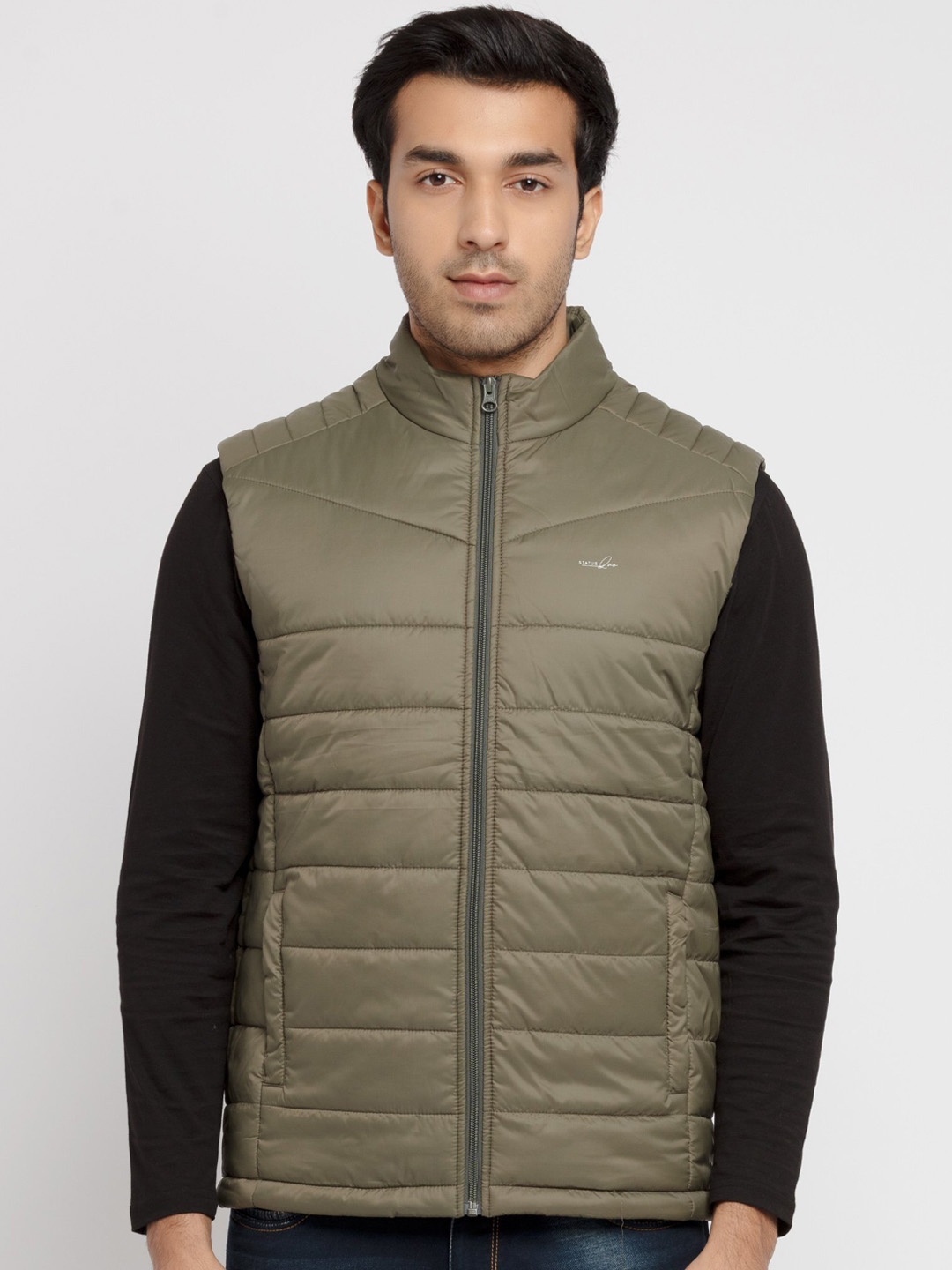 

Status Quo Men Olive Green Quilted Jacket