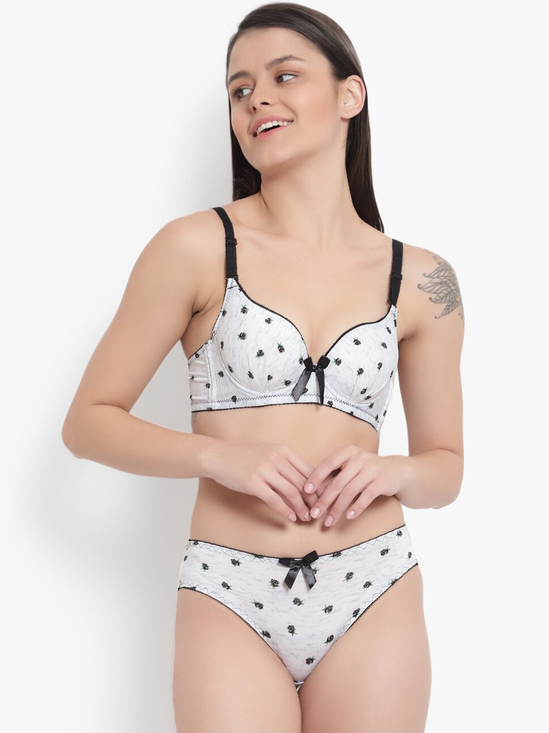 

BRACHY Women White & Black Printed Cotton Lingerie Set BCA_SET2112A-30A