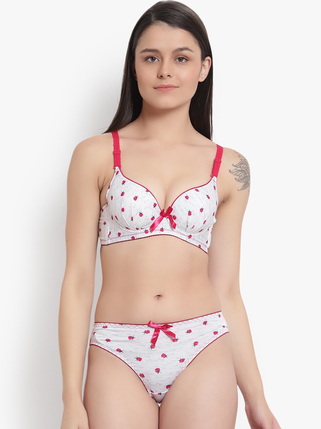 

BRACHY Grey & Red Floral Printed Cotton Lingerie Set BCA_SET2112A