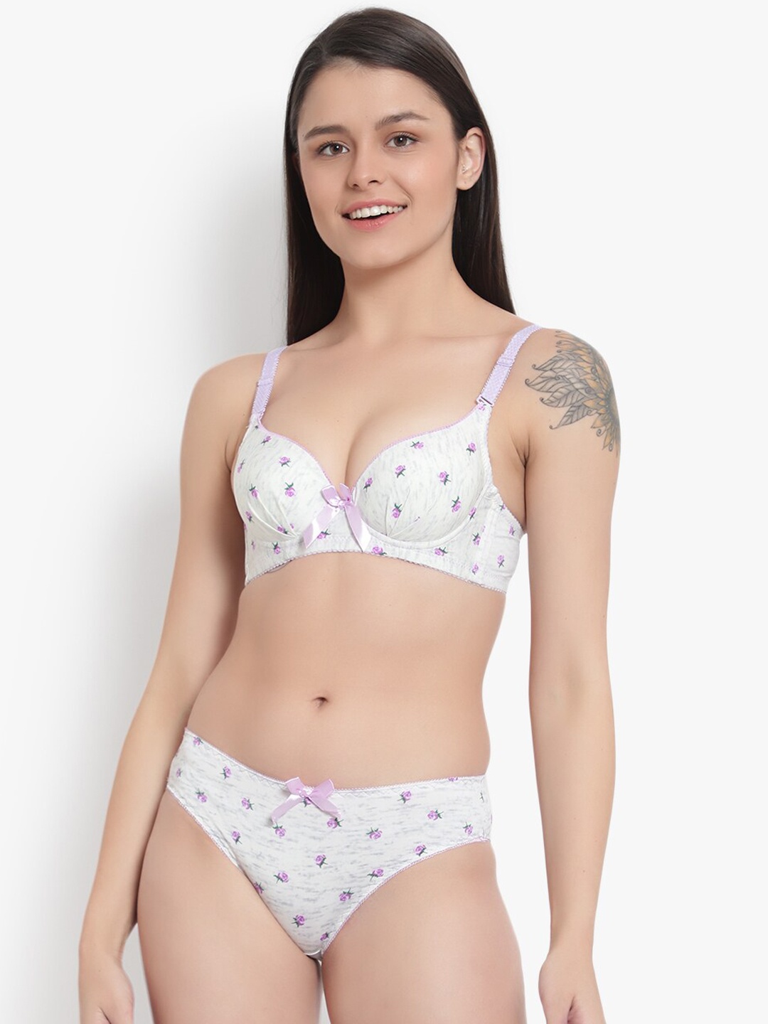 

BRACHY Women White & Purple Printed Cotton Lingerie Set BCA_SET2112A-30A
