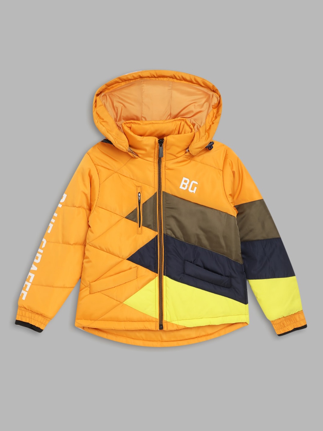 

Blue Giraffe Boys Mustard Yellow & Navy Blue Colourblocked Puffer Jacket