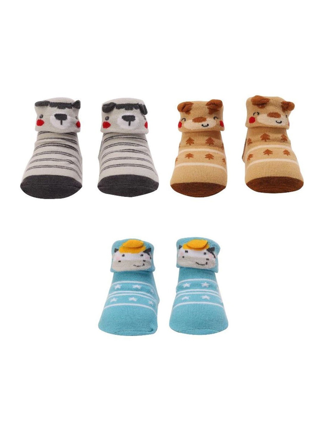 

Yellow Bee Boys Multicolored Pack of 3 Anti-Skid Socks, Multi