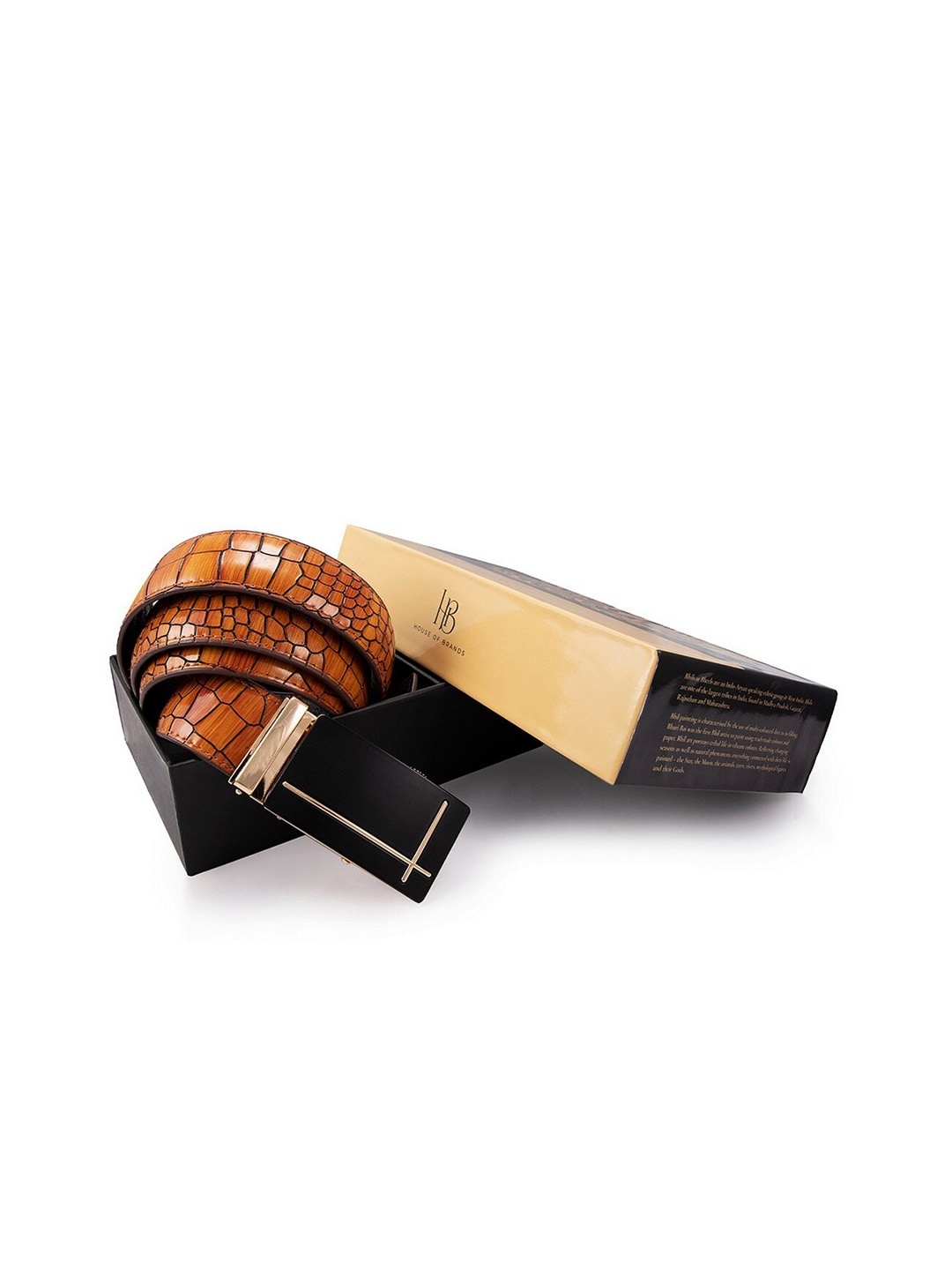 

BANGE Men Brown Textured Leather Belt