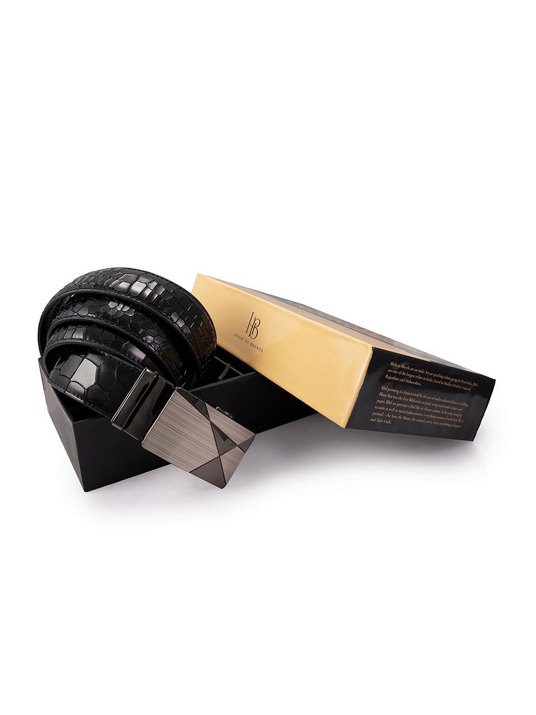 

BANGE Men Black Textured Auto-lock Crocodile Pattern Leather Belt
