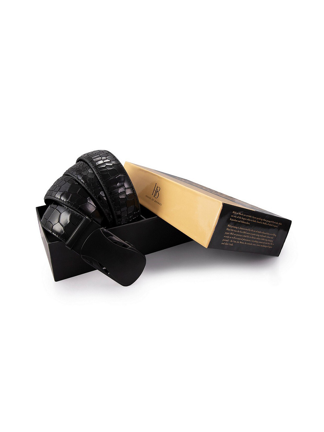 

BANGE Men Black Textured Leather Auto-lock Formal Belt