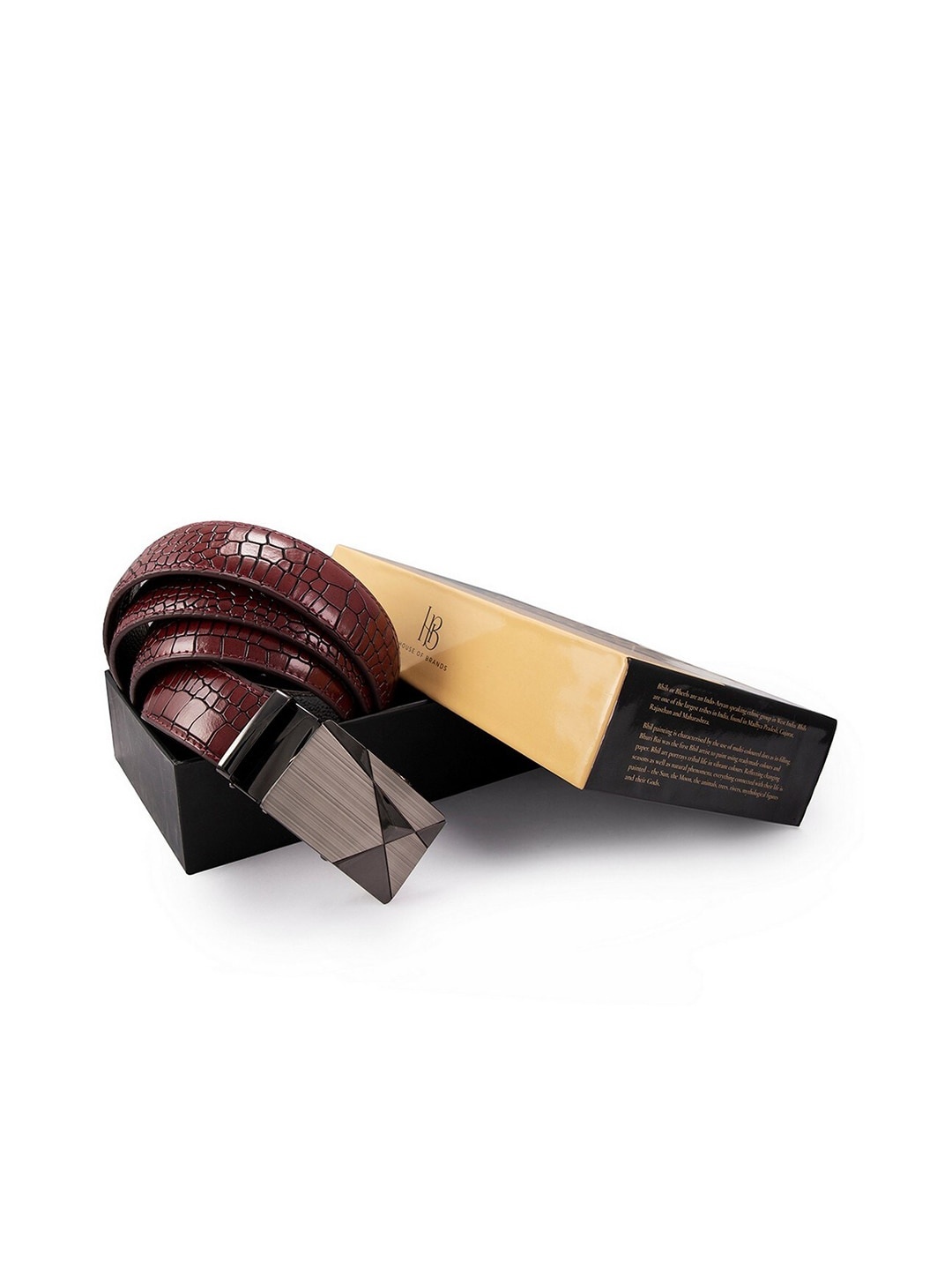 

BANGE Men Red Textured Leather Auto-lock Belt