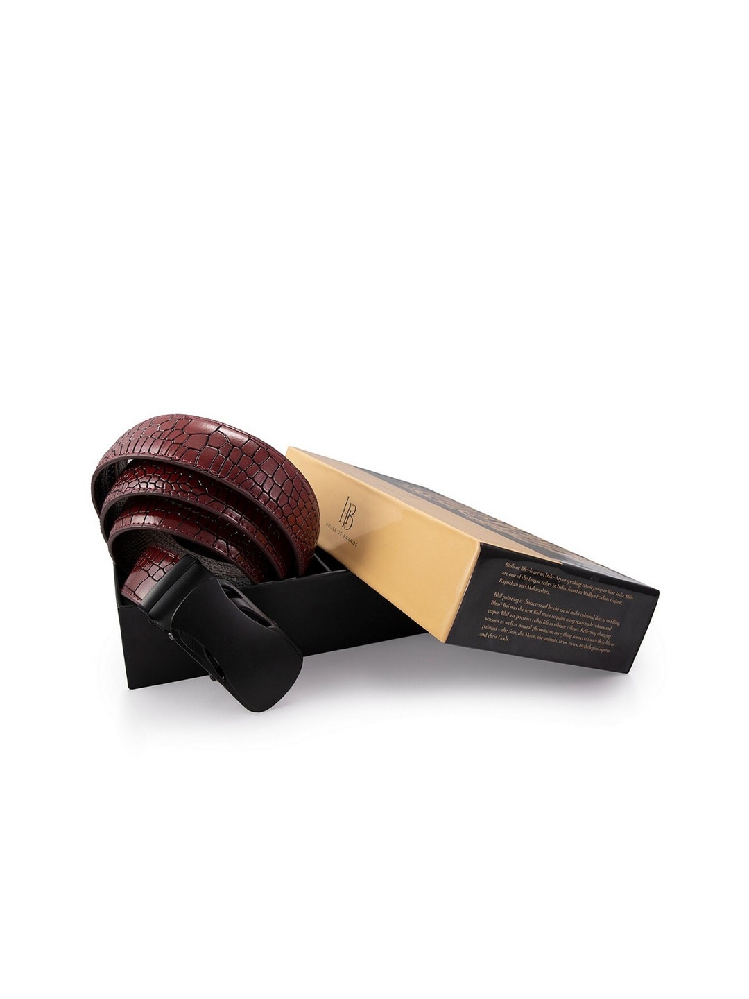 

BANGE Men Red Textured Leather Crocodile Pattern Formal Belt
