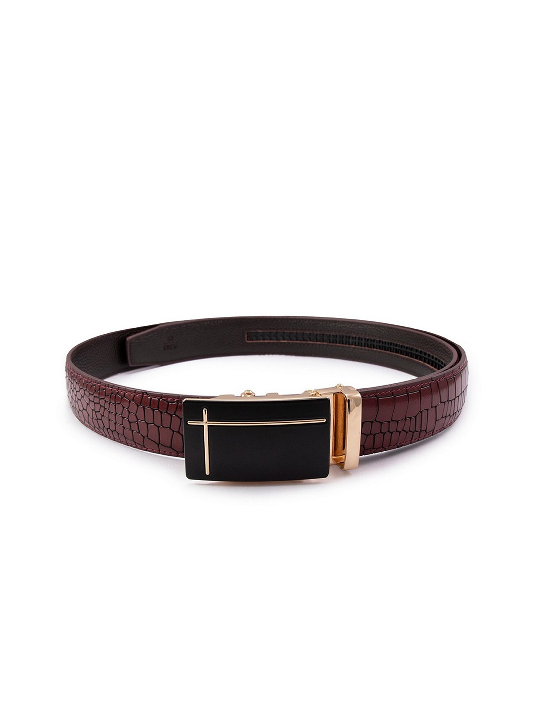 

BANGE Men Red Textured Crocodile Pattern Leather Belt