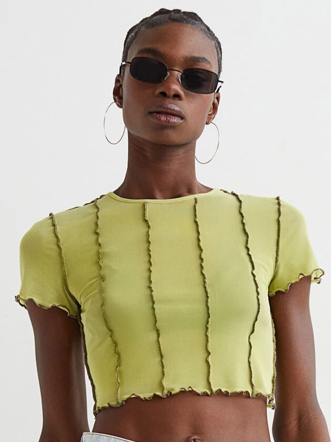 

H&M Women Green Overlocked Cropped Top