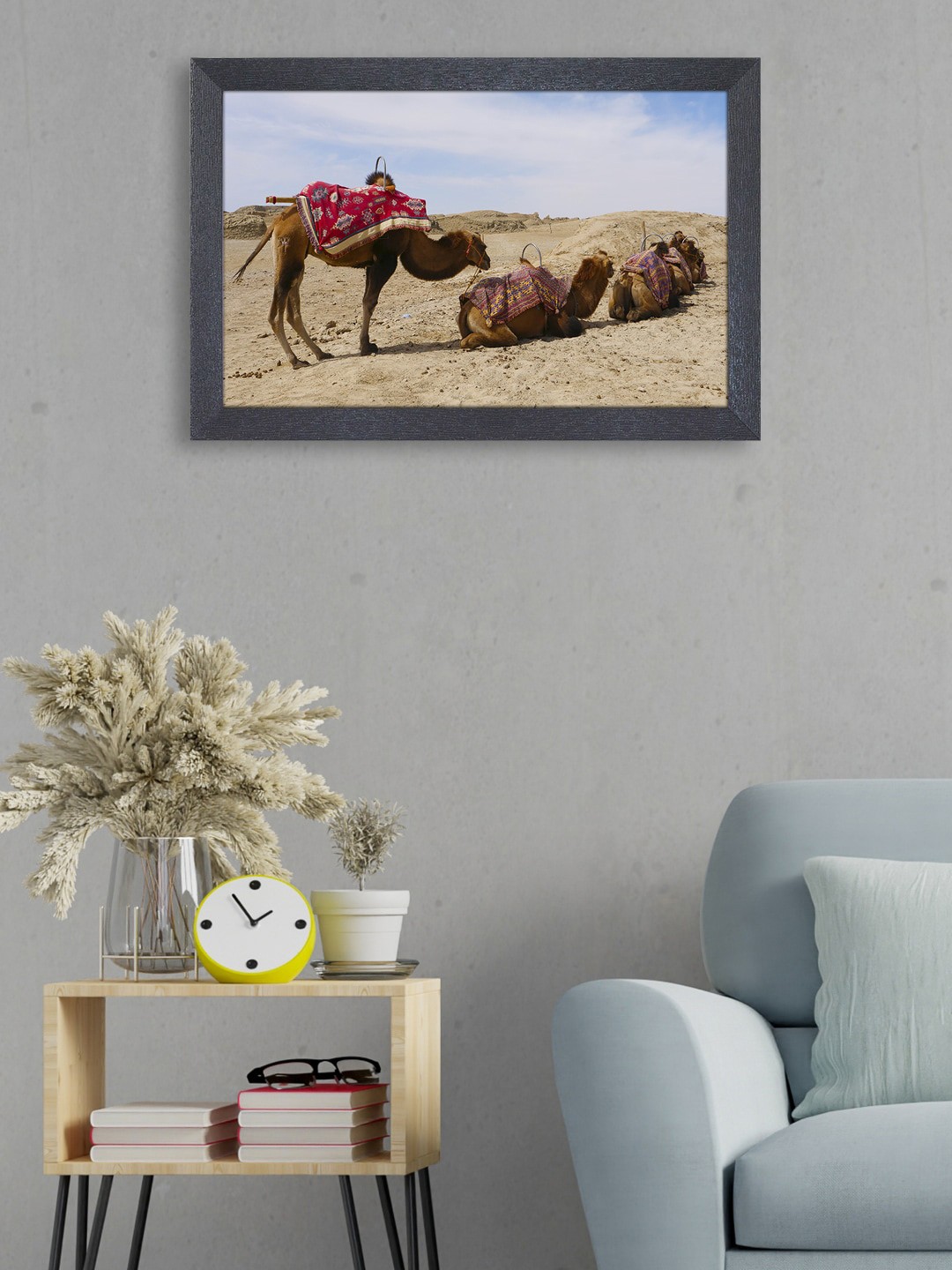 

RANDOM Brown & Blue Camel Sitting Painting Framed Wall Art