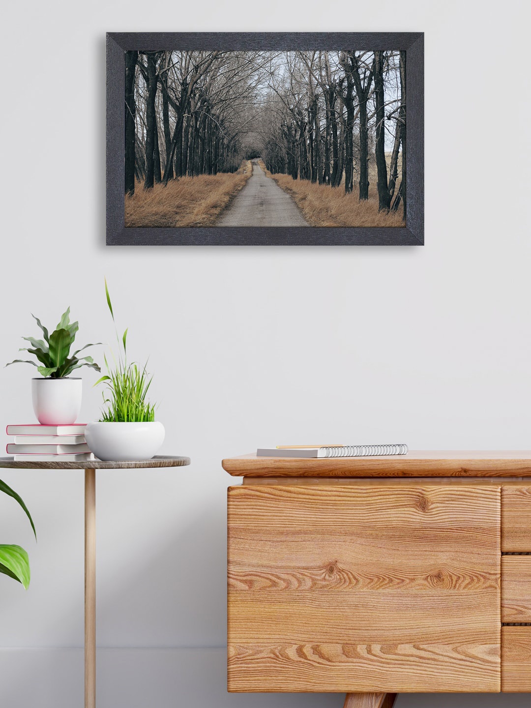 

RANDOM Camel Brown & Black Beautiful Road Painting Framed Wall Art