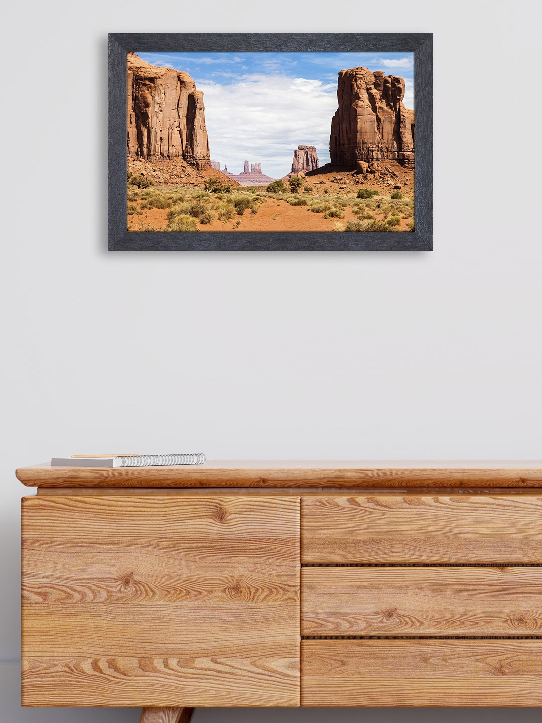 

RANDOM Camel Brown & Blue Sand Mountain Tree Painting Framed Wall Art