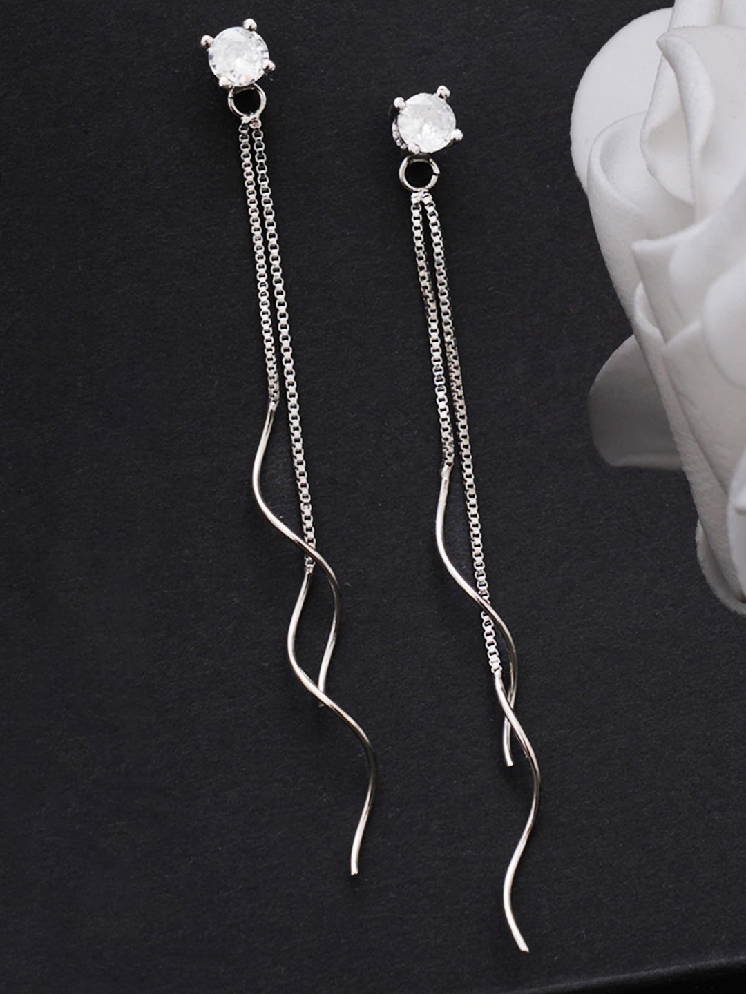 

KARATCART Silver-Toned AD Studded Classic Drop Earrings